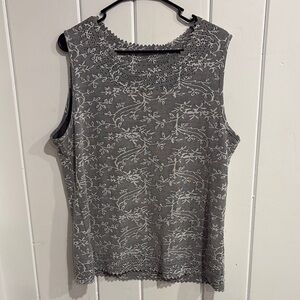 Gray Floral Sleeveless Blouse